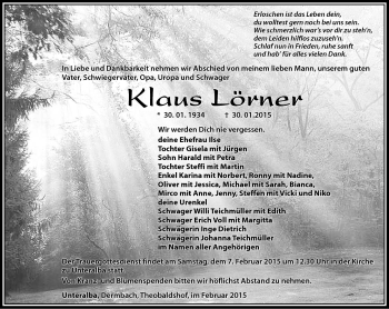 Traueranzeige von Klaus Lörner von Südthüringer Presse