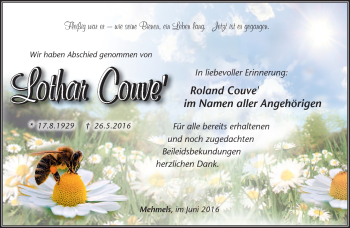Traueranzeige von Lothar Couvé von Südthüringer Presse