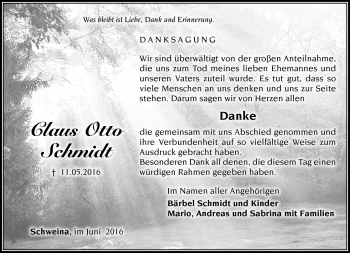 Traueranzeige von Claus Otto Schmidt von Südthüringer Presse