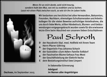 Traueranzeige von Paul Schroth von Südthüringer Presse