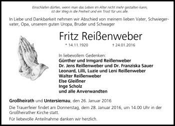 Traueranzeige von Fritz Reißenweber von Neue Presse Coburg