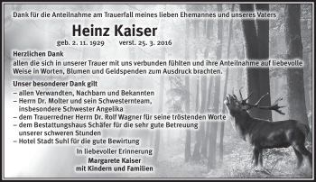 Traueranzeige von Heinz Kaiser von Südthüringer Presse