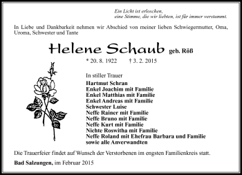 Traueranzeige von Helene Schaub von Südthüringer Presse