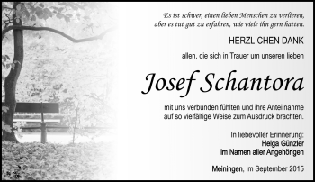 Traueranzeige von Josef Schantora von Südthüringer Presse
