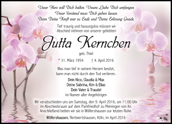 Traueranzeige von Jutta Kernchen von Südthüringer Presse