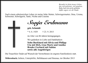Traueranzeige von Sonja Erdmann von Südthüringer Presse