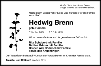 Traueranzeige von Hedwig Brenn von Südthüringer Presse