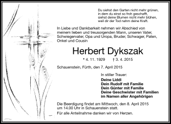 Traueranzeige von Herbert Dykszak von Frankenpost