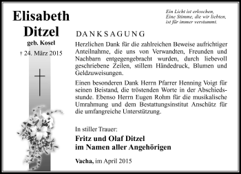 Traueranzeige von Elisabeth Ditzel von Südthüringer Presse