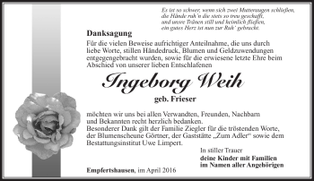 Traueranzeige von Ingeborg Weih von Südthüringer Presse