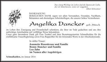 Traueranzeige von Angelika Dancker von Südthüringer Presse