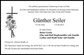 Traueranzeige von Günther Seiler von Neue Presse Coburg