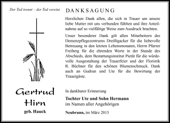 Traueranzeige von Gertrud Hirn von Südthüringer Presse