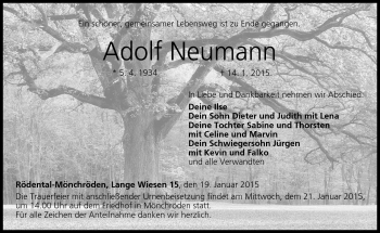 Traueranzeige von Adolf Neumann von Neue Presse Coburg