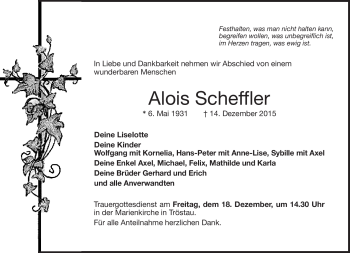 Traueranzeige von Alois Scheffler von Frankenpost