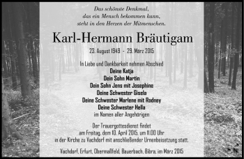 Traueranzeige von Karl-Hermann Bräutigam von Südthüringer Presse