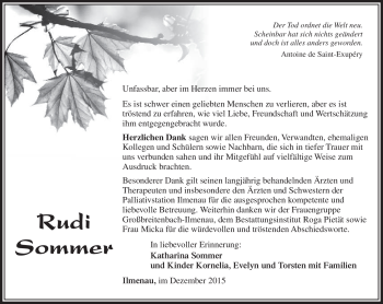 Traueranzeige von Rudi Sommer von Südthüringer Presse