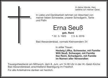 Traueranzeige von Erna Seuß von Frankenpost