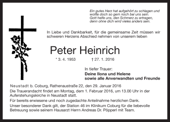 Traueranzeige von Peter Heinrich von Neue Presse Coburg