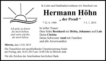 Traueranzeige von Hermann Höhn von 23049