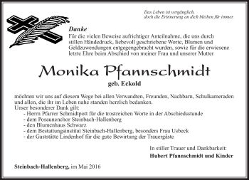 Traueranzeige von Monika Pfannschmidt von Südthüringer Presse