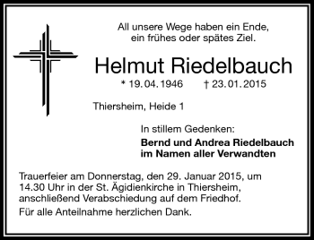 Traueranzeige von Helmut Riedelbauch von Frankenpost