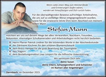 Traueranzeige von Stefan Mann von Südthüringer Presse