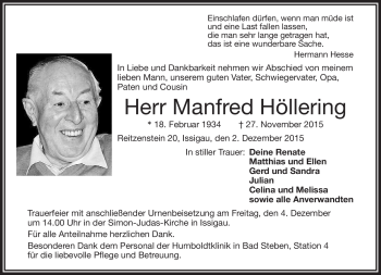 Traueranzeige von Manfred Höllering von Frankenpost