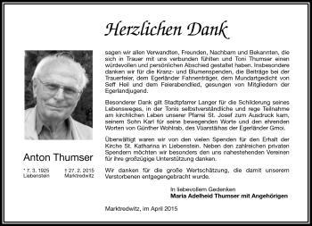 Traueranzeige von Anton Thumser von Frankenpost