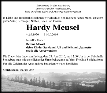 Traueranzeige von Hardy Meusel von Südthüringer Presse