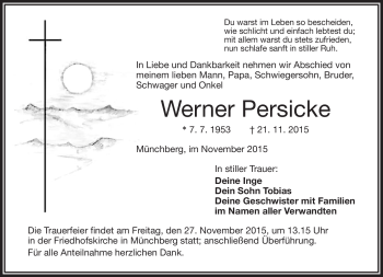 Traueranzeige von Werner Persicke von Frankenpost