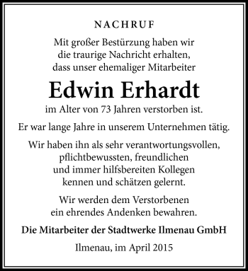 Traueranzeige von Erwin Erhat´rdt von Südthüringer Presse