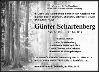 Traueranzeige von Günter Scharfenberg von Südthüringer Presse