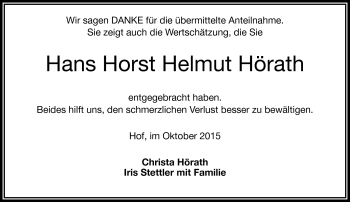 Traueranzeige von Hans Horst Helmut Hörath von Frankenpost