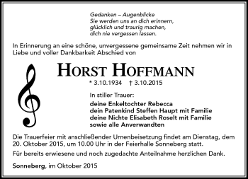 Traueranzeige von Horst Hoffmann von Südthüringer Presse