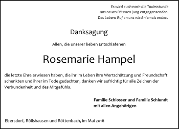 Traueranzeige von Rosemarie Hampel von Neue Presse Coburg