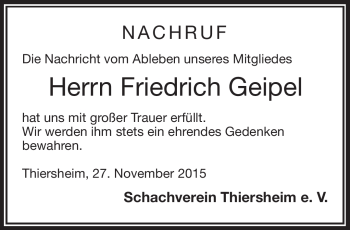 Traueranzeige von Friedrich Geipel von Frankenpost