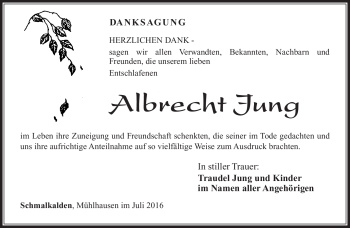 Traueranzeige von Albrecht Jung von Südthüringer Presse