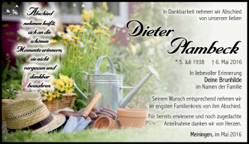 Traueranzeige von Dieter Plambeck von Südthüringer Presse