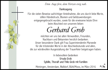 Traueranzeige von Gerhard Grob von Südthüringer Presse