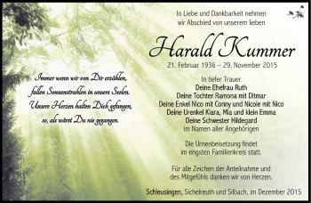 Traueranzeige von Harald Kummer von Südthüringer Presse