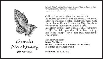Traueranzeige von Gerda Nachtwey von Südthüringer Presse