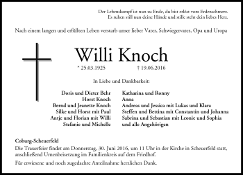 Traueranzeige von Willi Knoch von Neue Presse Coburg