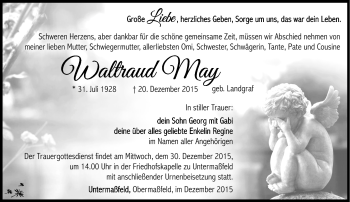 Traueranzeige von Waltraud May von Südthüringer Presse