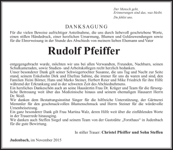 Traueranzeige von Rudolf Pfeiffer von Südthüringer Presse