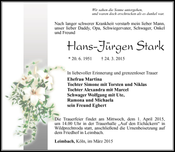 Traueranzeige von Hans-Jürgen Stark von Südthüringer Presse
