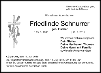 Traueranzeige von Friedlinde Schnurrer von Neue Presse Coburg