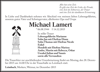 Traueranzeige von Michael Lamert von Südthüringer Presse