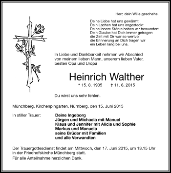 Traueranzeige von Heinrich Walther von Frankenpost