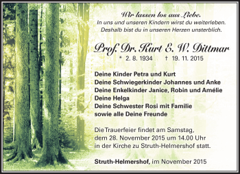 Traueranzeige von Kurt Dittmar von Südthüringer Presse